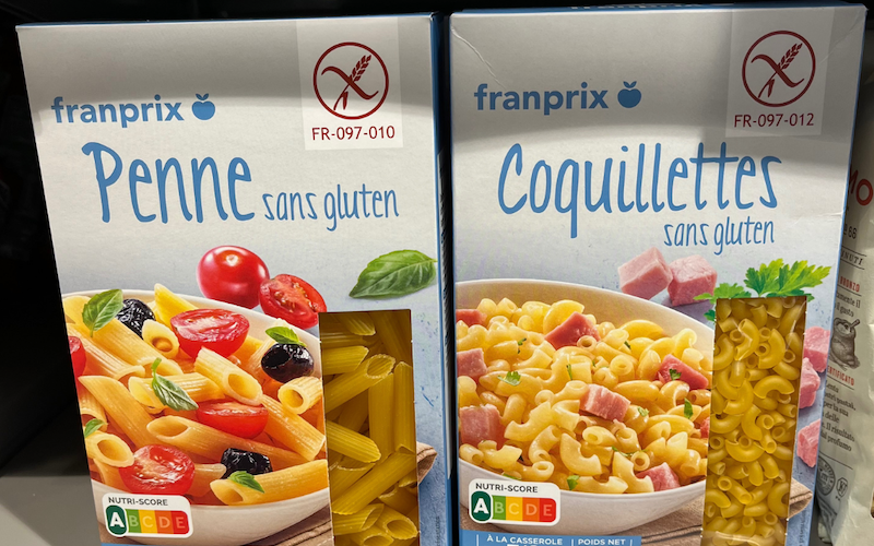 Gluten-free food at franprix is mostely pastas and bread