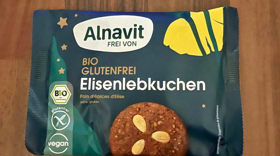 Eine Packung des glutenfreien Elisenlebkuchen von Alnavit.