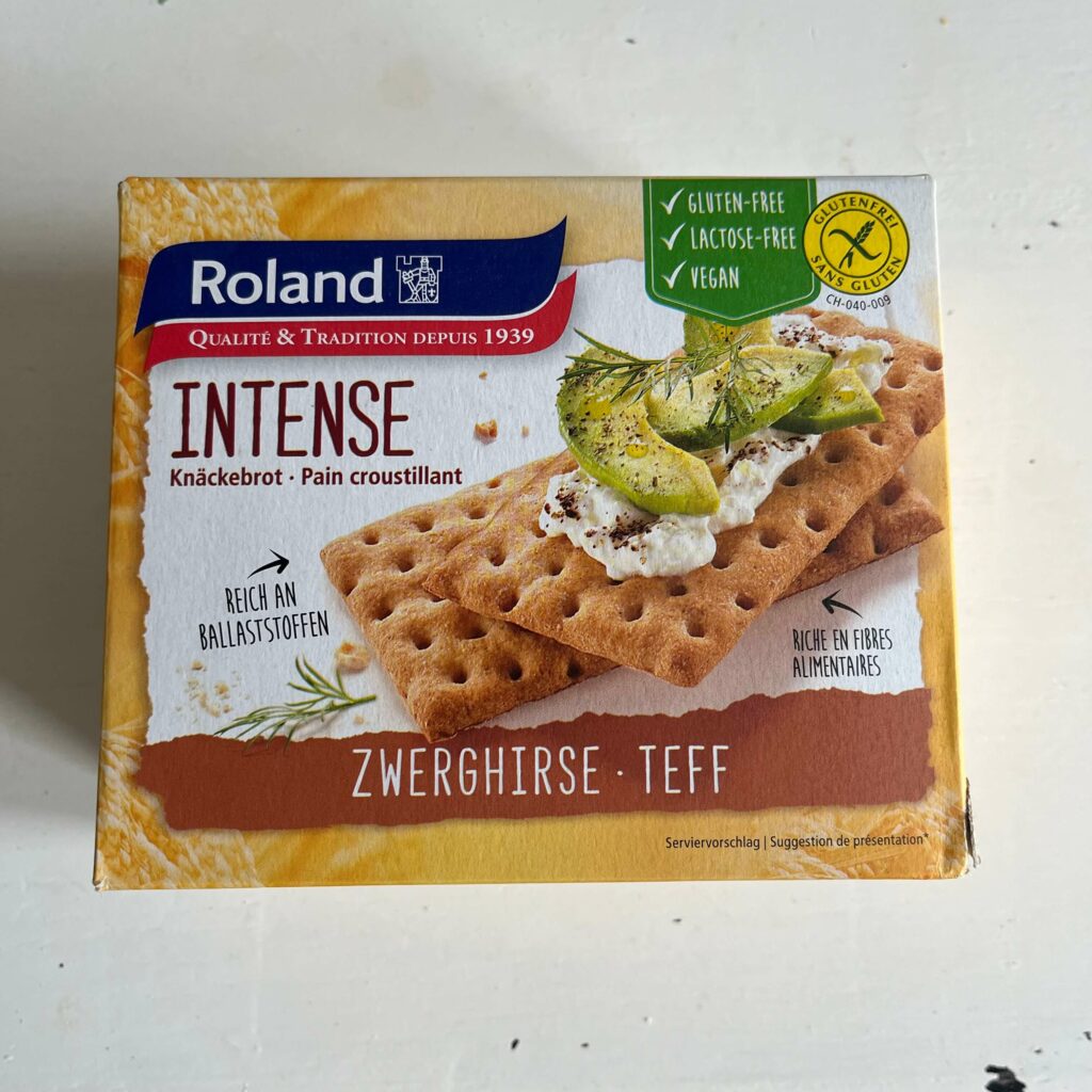 Verpackung der glutenfreien Knäckebrots der Marke Roland: Vorderseite